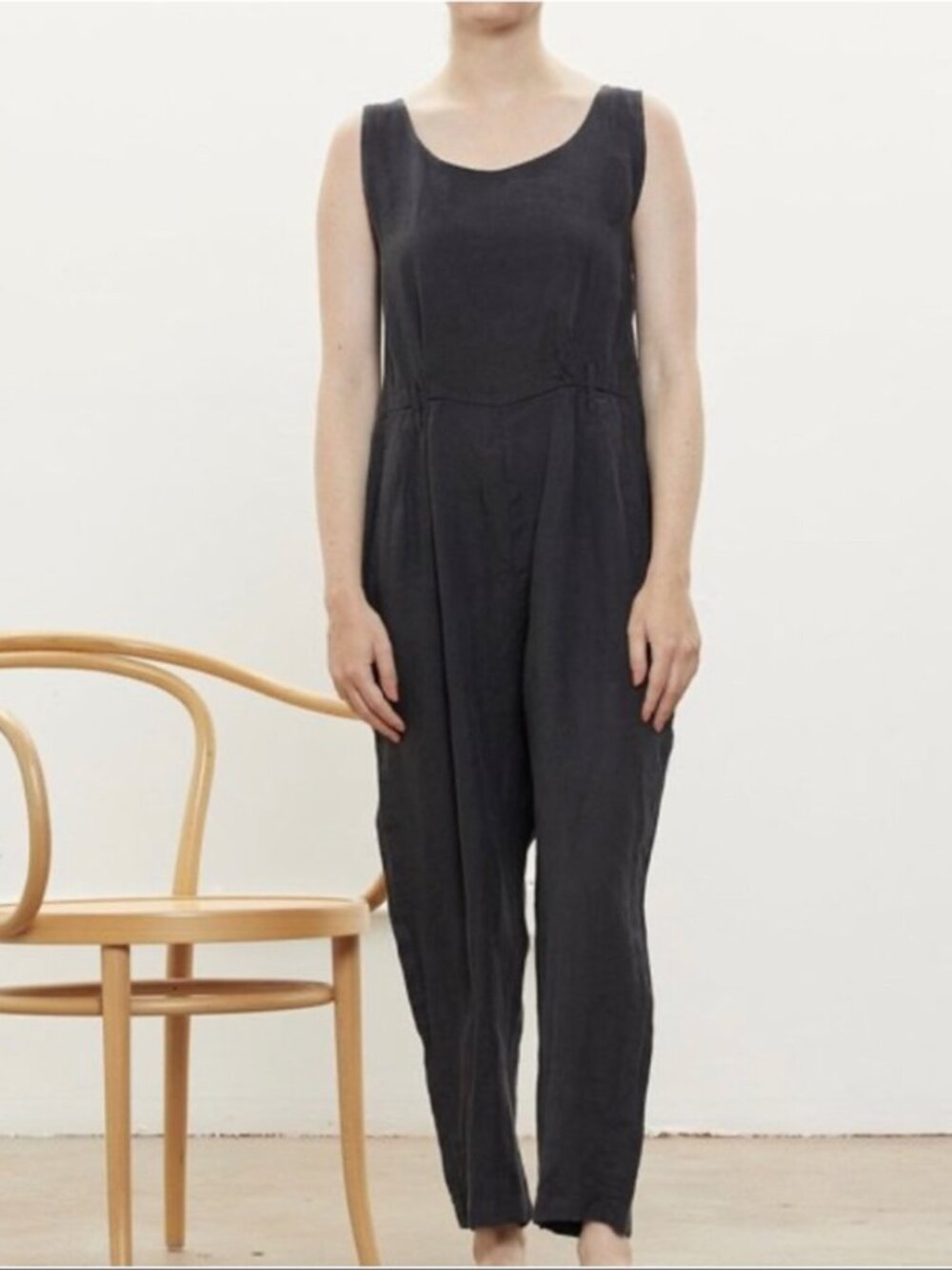 Black Crane Linen Jumpsuit Black Made USA Small